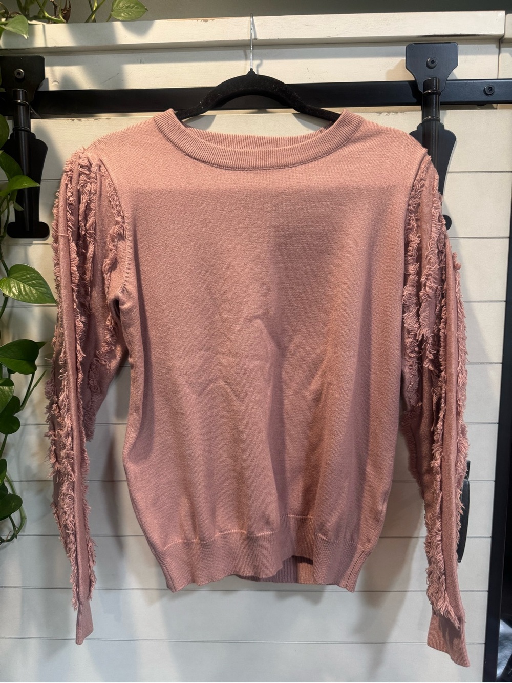 BiBi Dusty Rose Fringe Sleeve Sweater